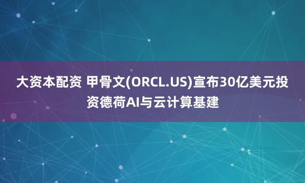 大资本配资 甲骨文(ORCL.US)宣布30亿美元投资德荷AI与云计算基建